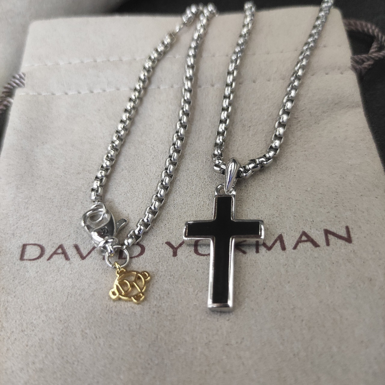 dau1d Yvrm*n black cross necklace(chain length 50+5cm delay chain chain thickness 3mm)
