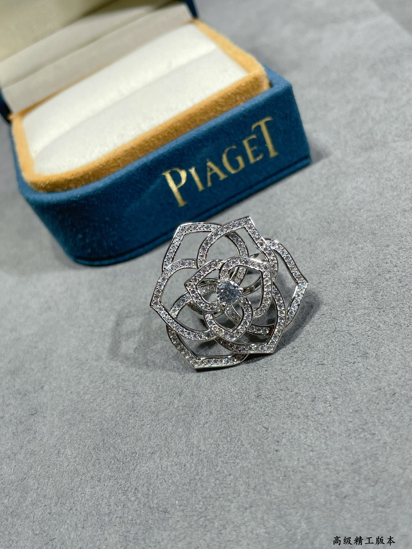 P1aget fully di*m*nd-encrusted hollow rose ring