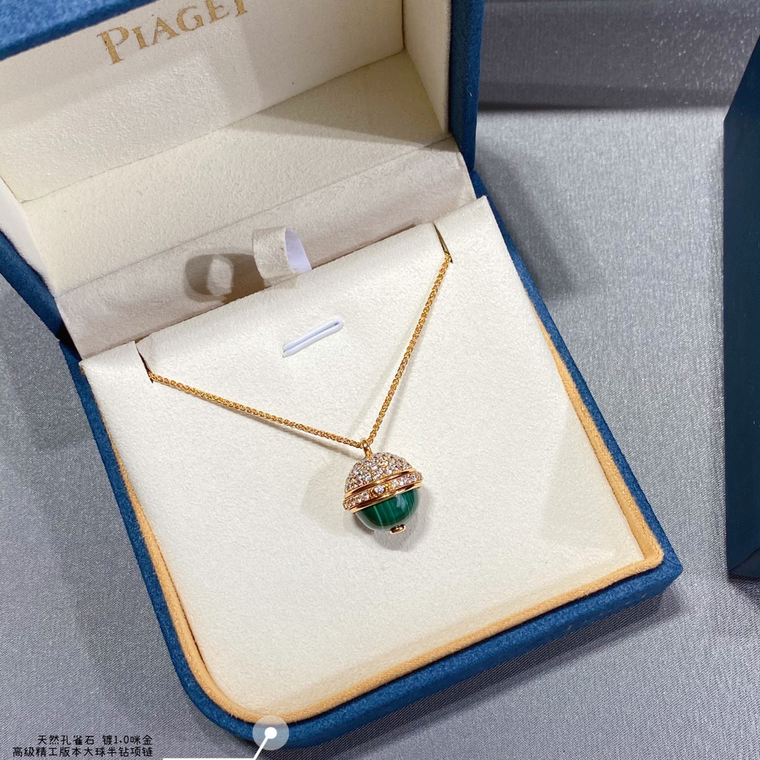 P1aget half-di*m*nd natural malachite large ball necklace