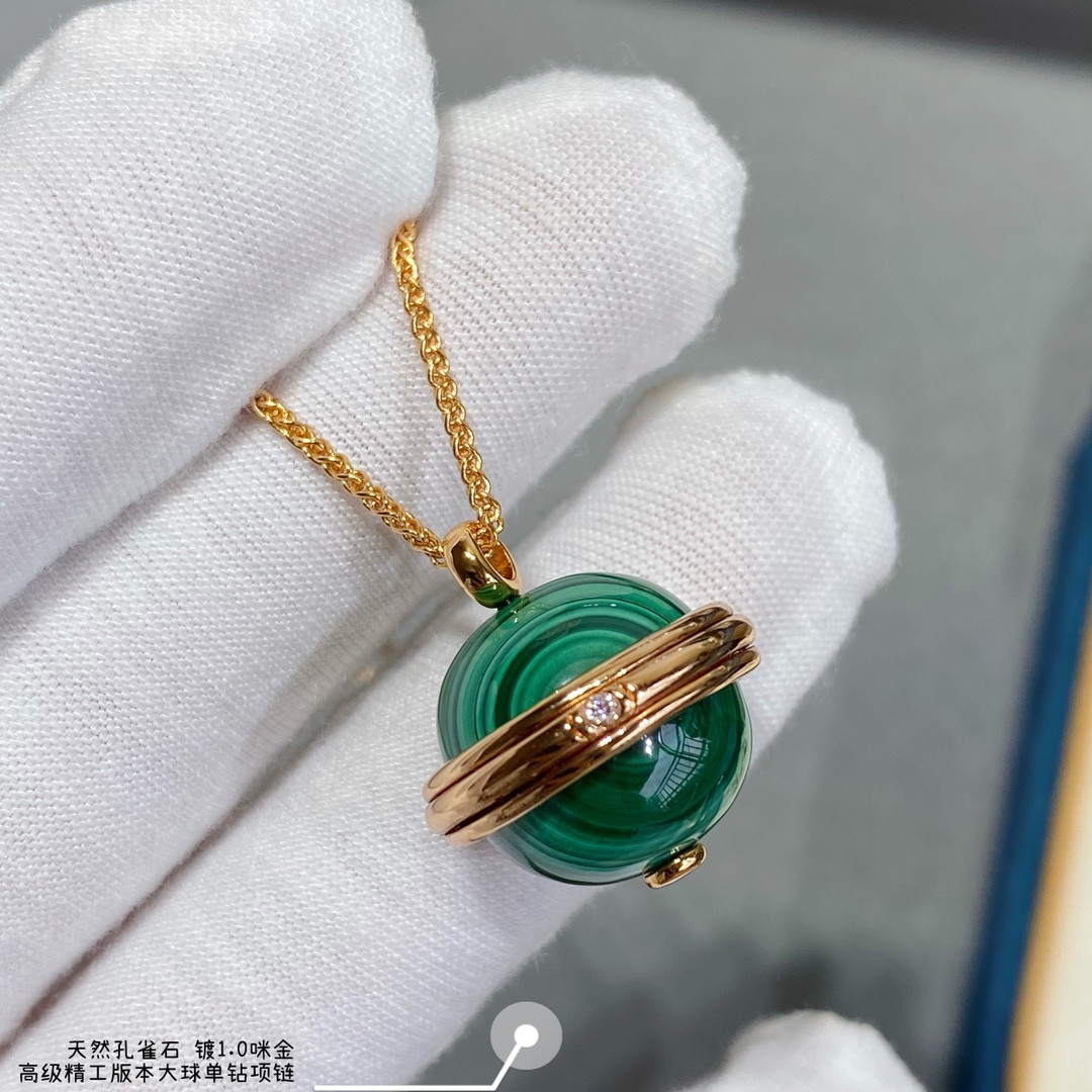 P1aget single di*m*nd natural malachite large ball necklace