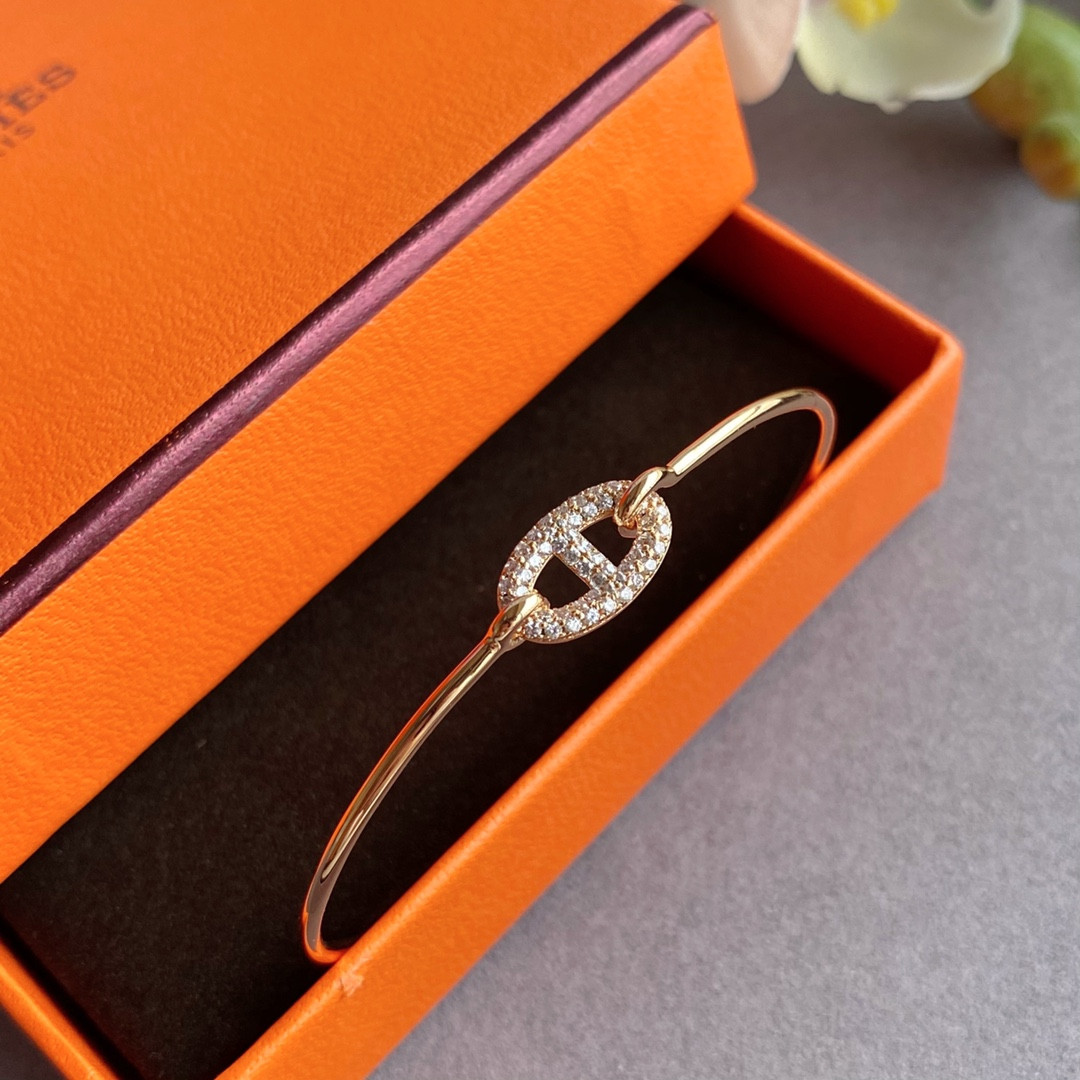 H**mes thin tube di*m*nd pig nose bracelet