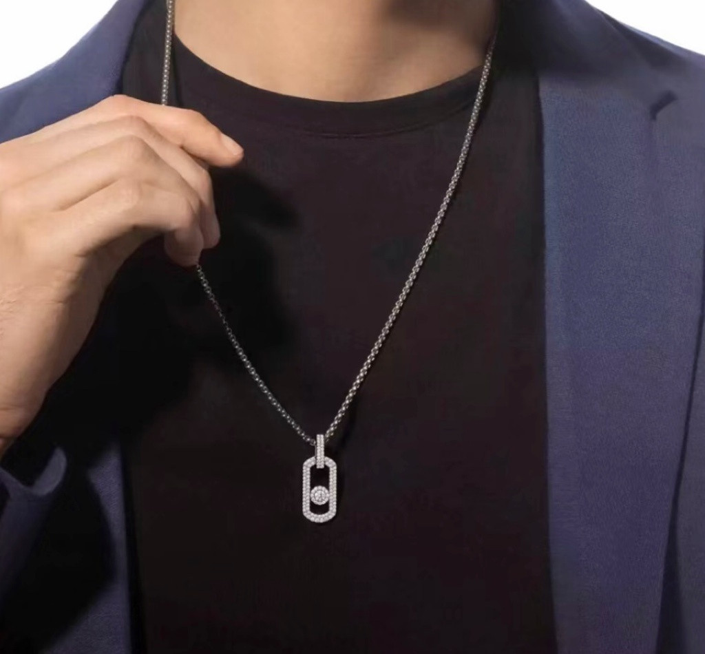 Mes1kaa two-row di*m*nd vertical pendant necklace