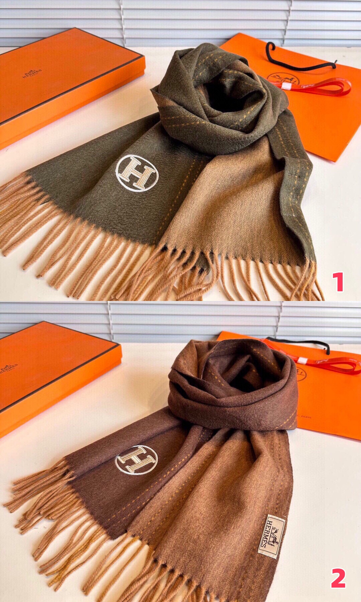 H**mes ripple-patterned cashmere scarf 35x200cm