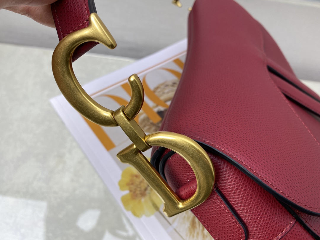 D*or saddle bag amaryllis red grained calfskin 25.5x20x6.5cm