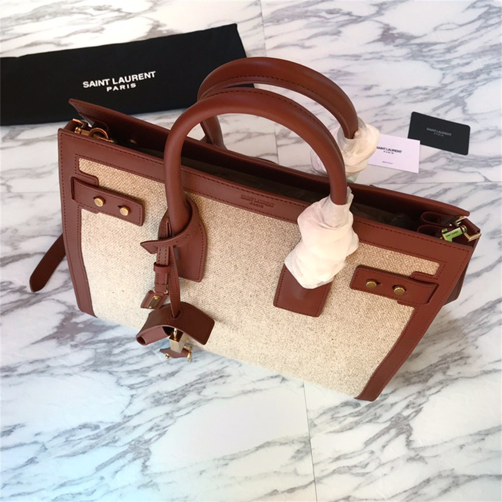 y*l sac de jour small in canvas and leather beige sea salt and bR1ck