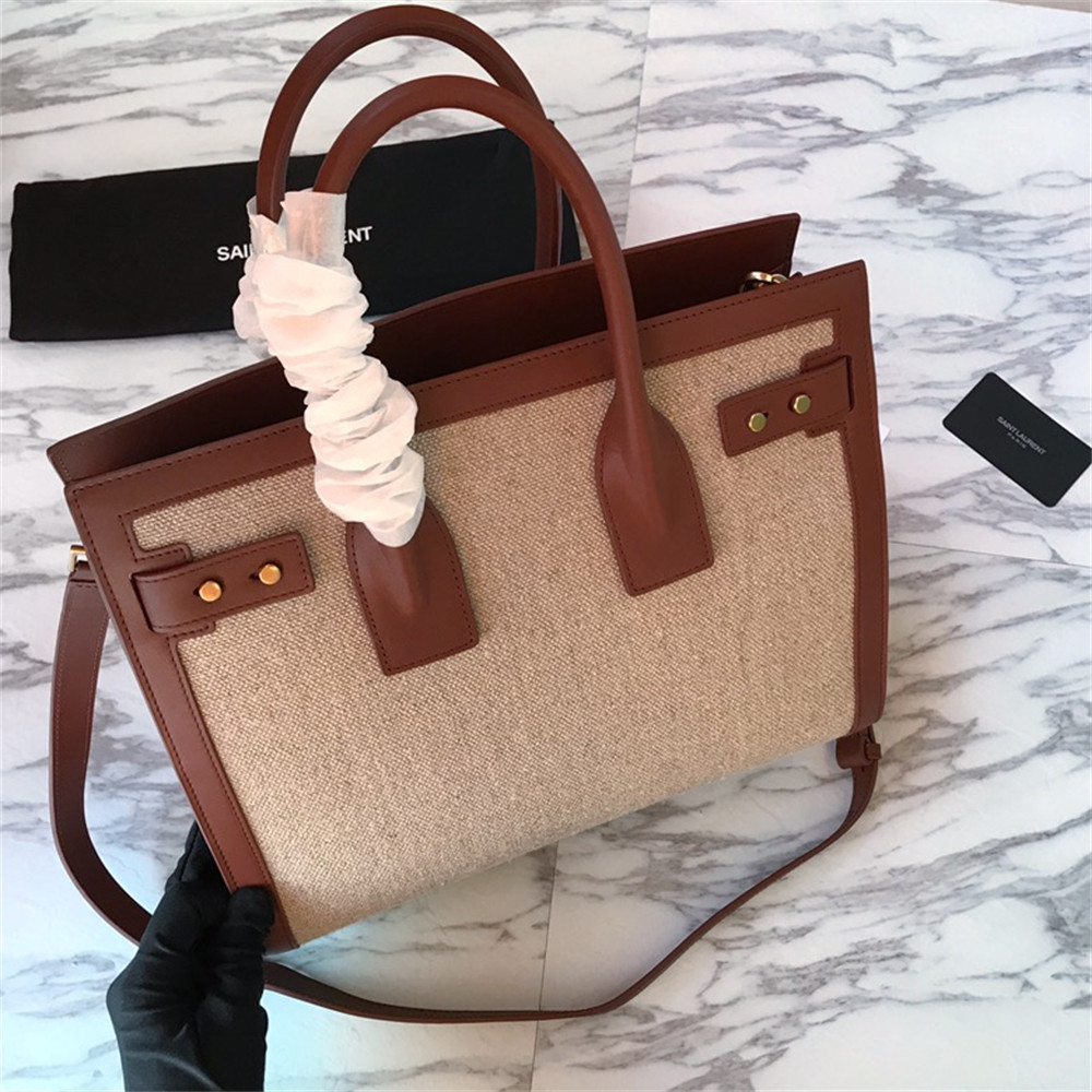 y*l sac de jour small in canvas and leather beige sea salt and bR1ck