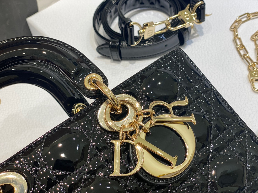 D*or small lady d-joy bag black patent 26x6x14cm