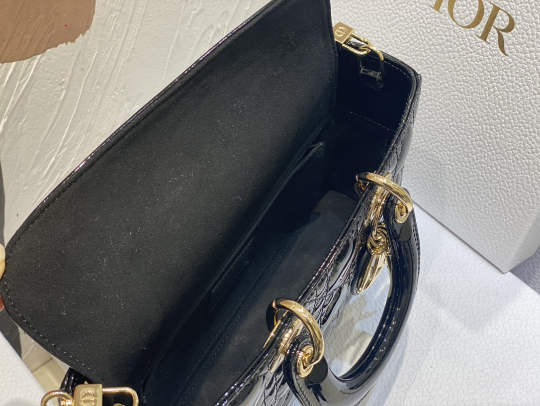 D*or small lady d-joy bag black patent 26x6x14cm