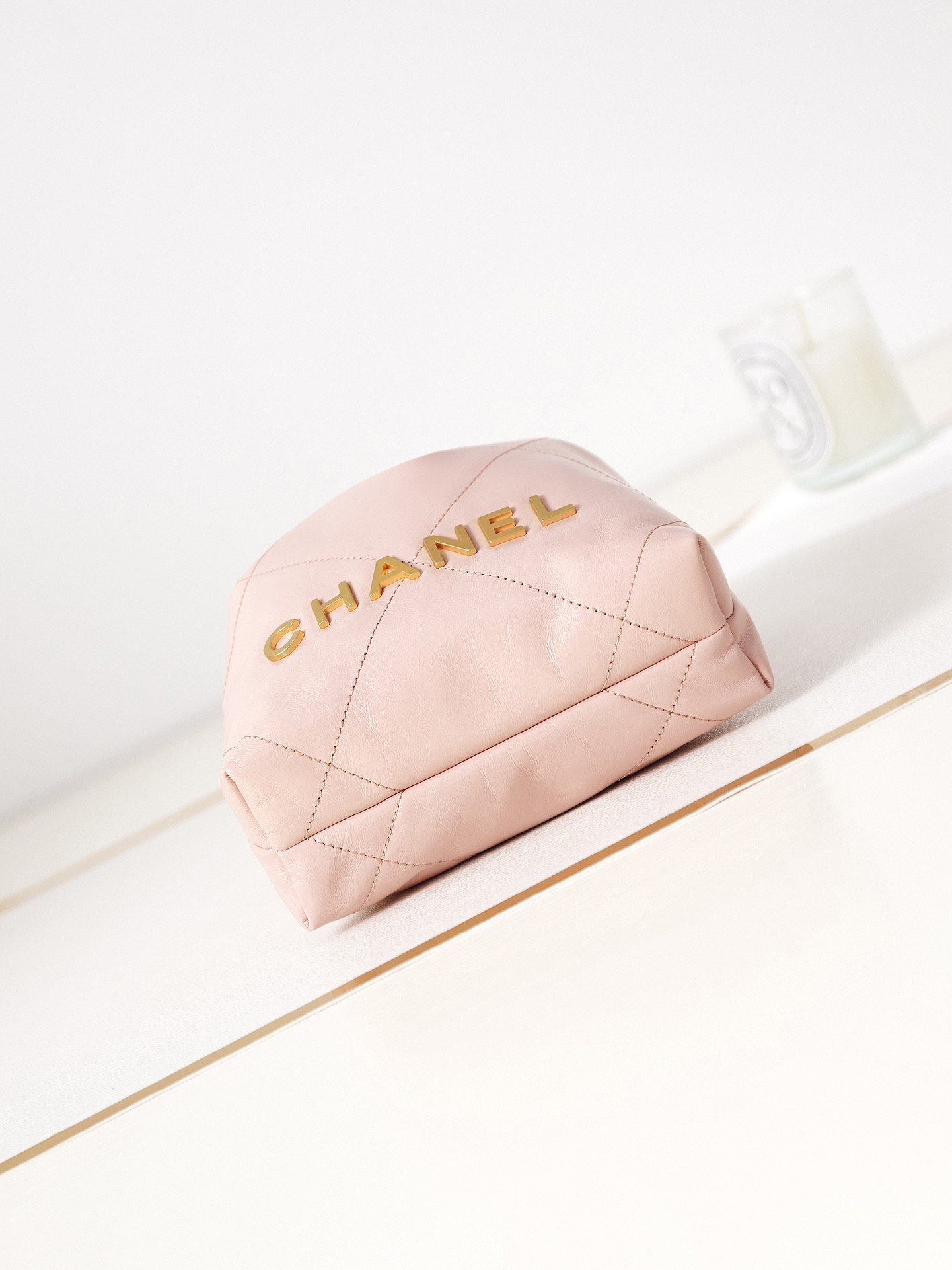 Ch*el 22 mini handbag shiny calfskin pink 7.8 × 7.4 × 2.3 in