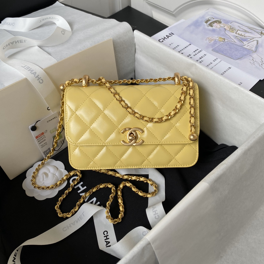 Ch*el mini flap bag yellow 12×19×8cm