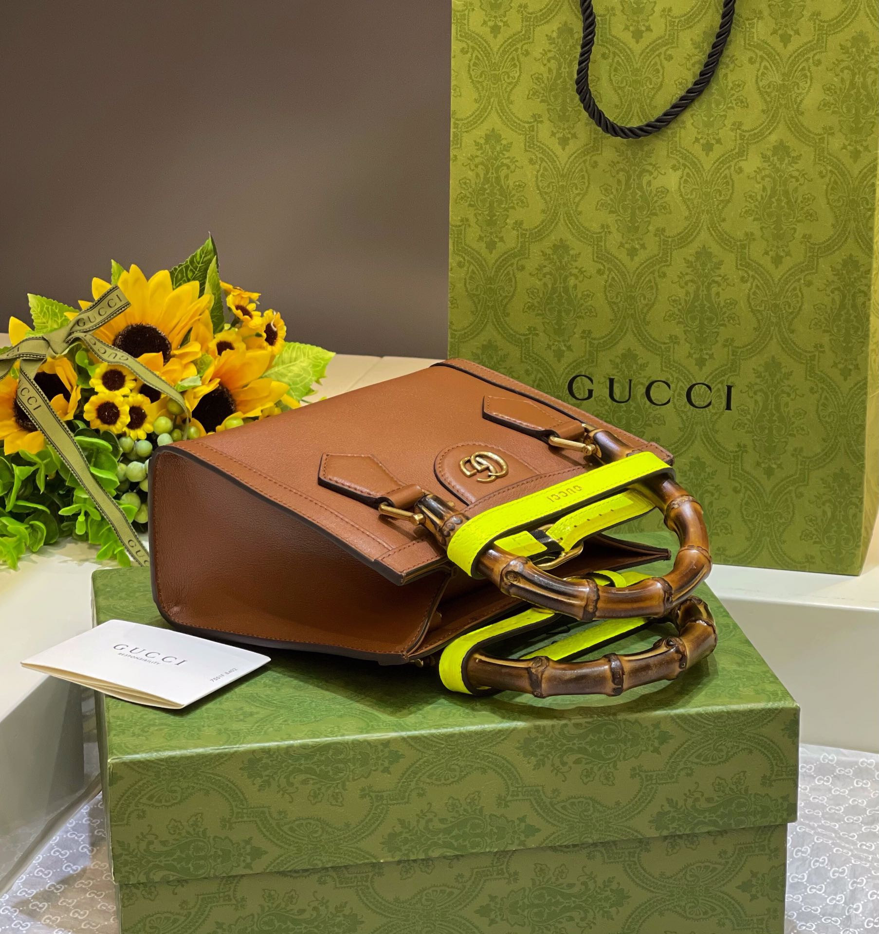 G*u*i diana mini tote bag brown 20w x 16h x 10d cm