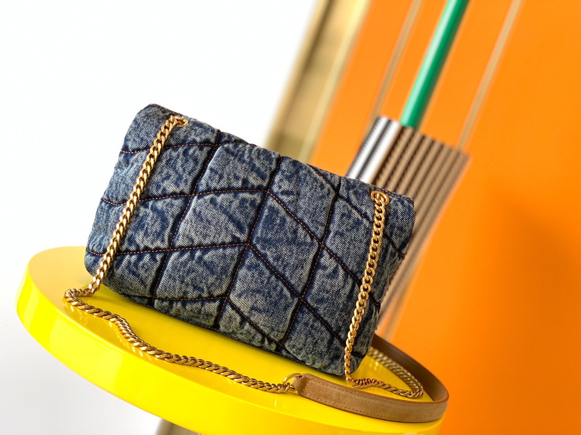 y*l puffer in suede and De*1m rodeo blue 23 x 15.5 x 5.8 cm