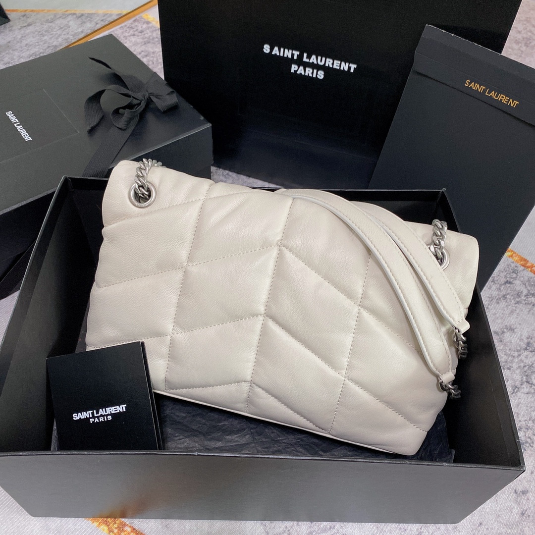 Y*L puffer small in nappa leather white silver 11.4 x 6.6 x 4.3 inches