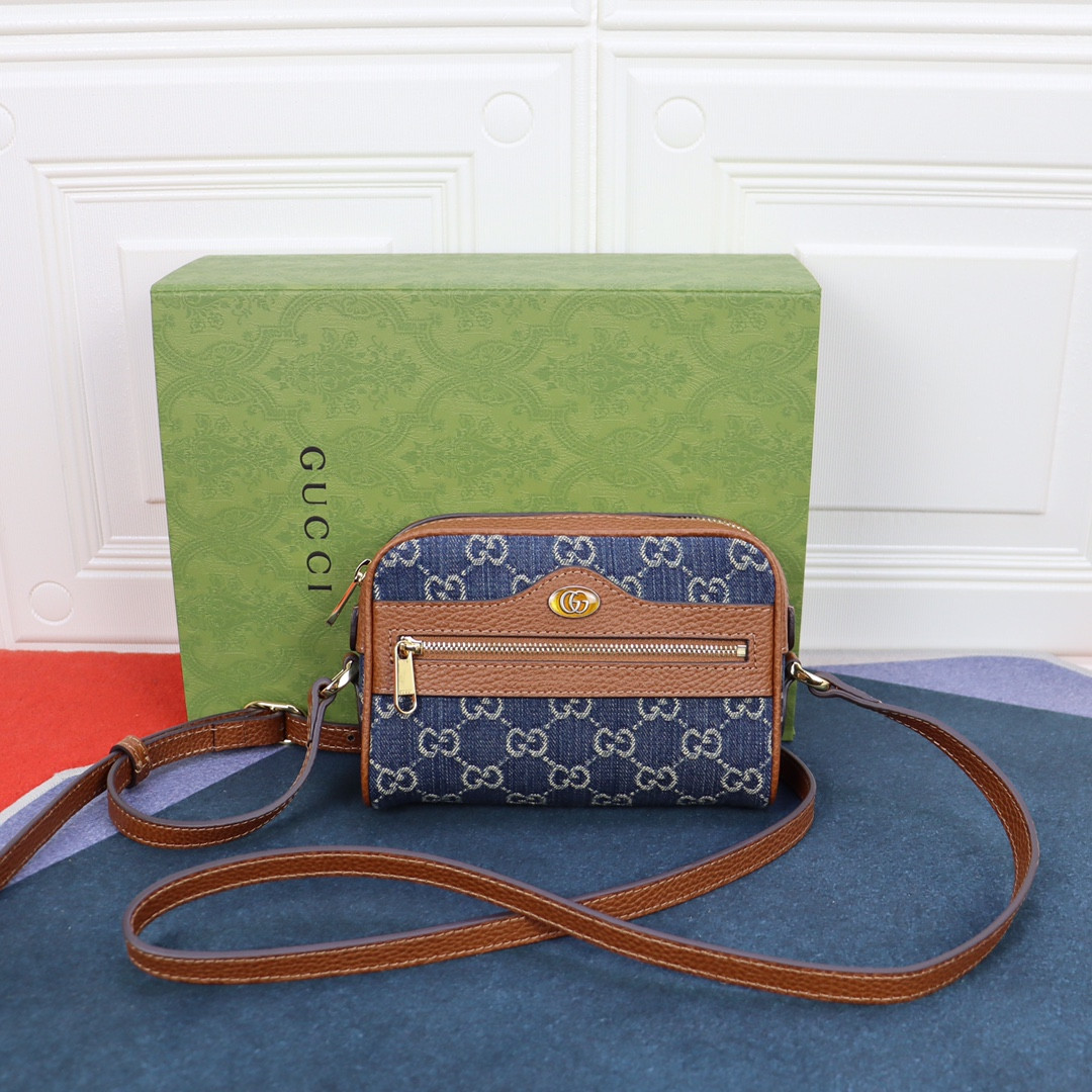 g*u*i ophidia gg mini top handle bag De*1m blue 6.8 w x 4.7 h x 2.1 d