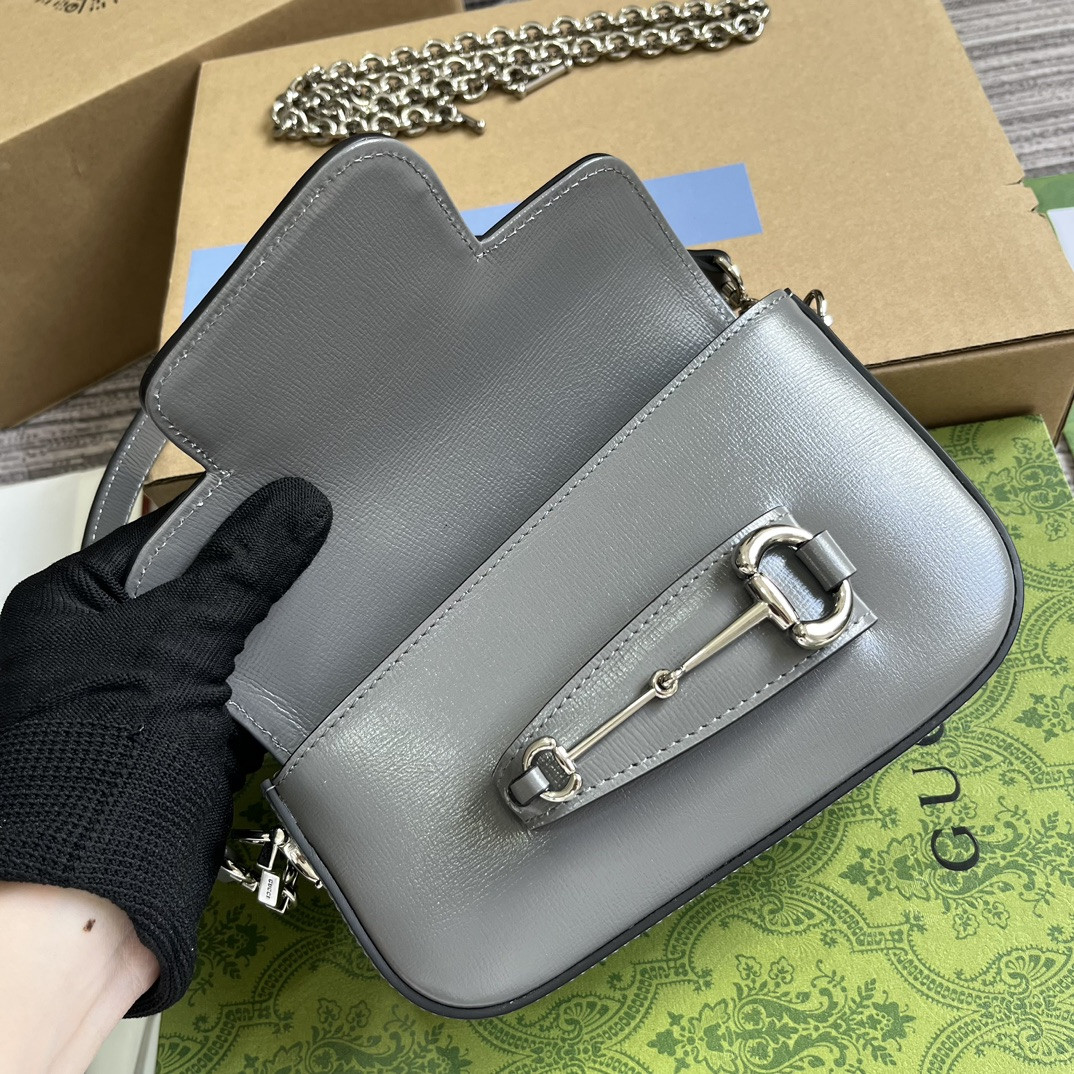 G*u*i horsebit 1955 mini shoulder bag gray 7.7"w x 5-3.1"h x 2.4-1.2"d