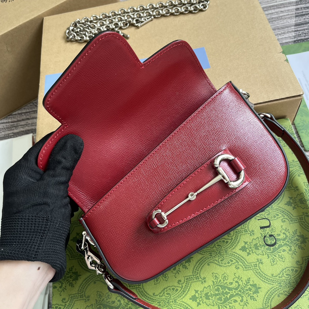 G*u*i horsebit 1955 mini shoulder bag red 7.7"w x 5-3.1"h x 2.4-1.2"d