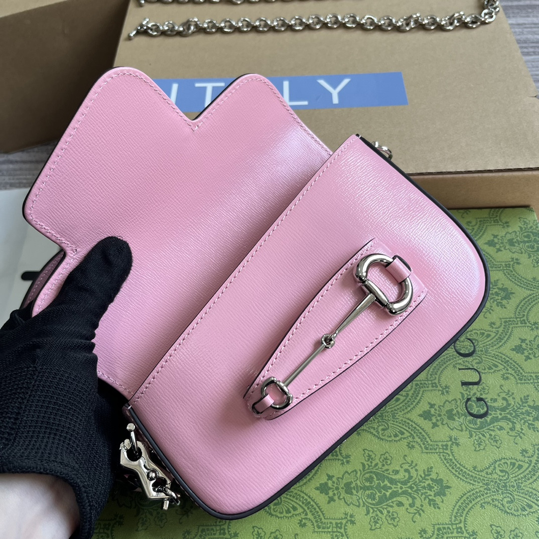 G*u*i horsebit 1955 mini shoulder bag pink 7.7"w x 5-3.1"h x 2.4-1.2"d