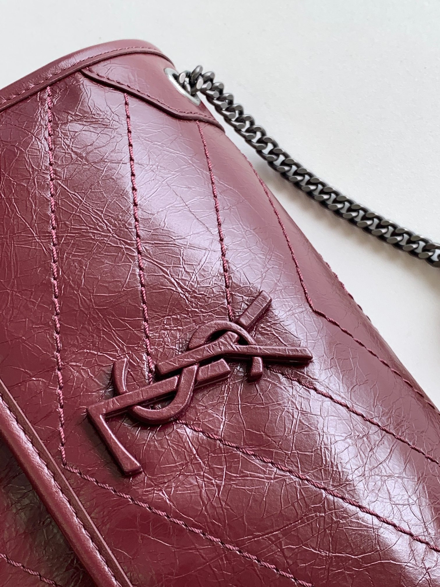 Y*L niki baby in vintage leather claret 8.2 x 6 x 2.9 inches