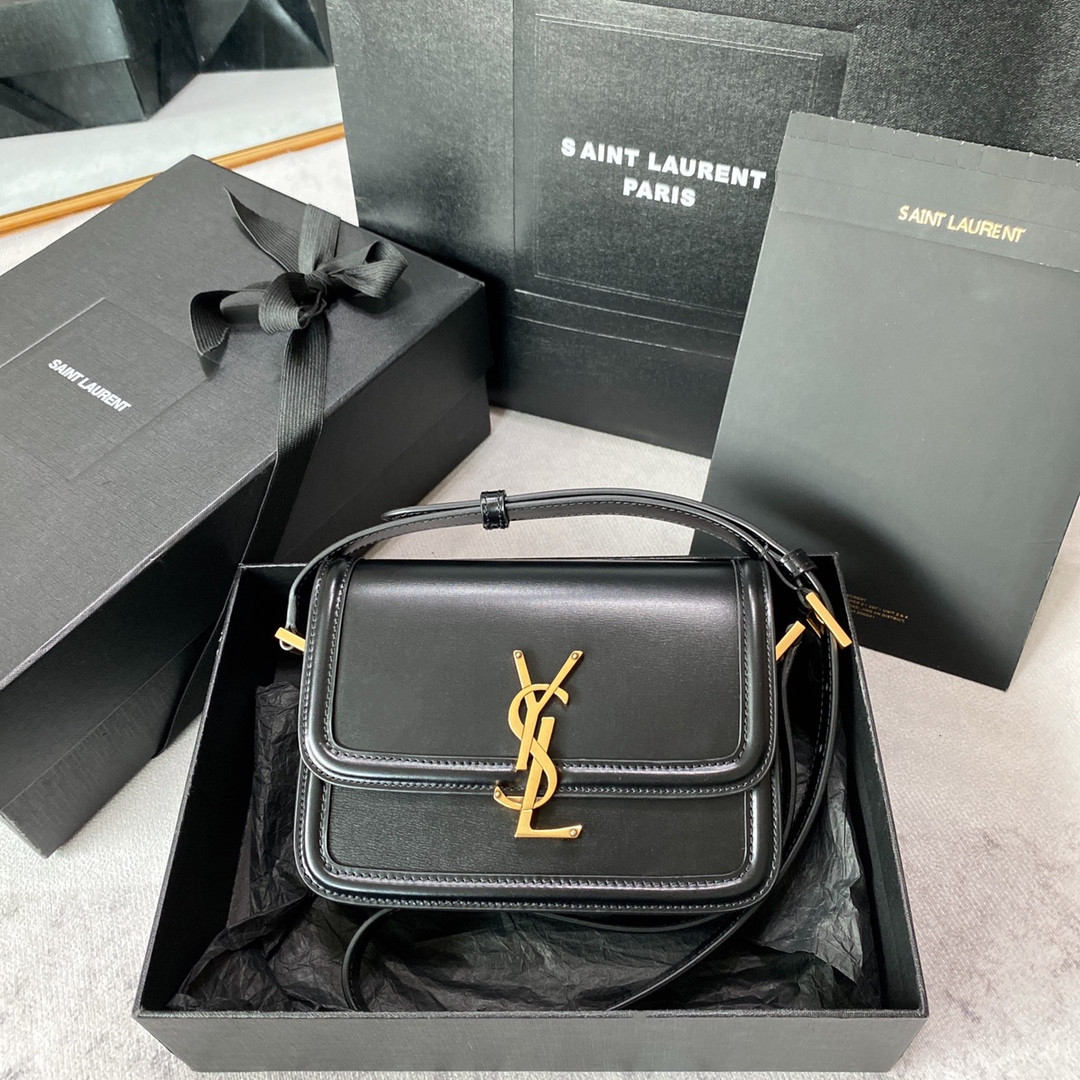 y*l solferino small satchel in box Sa**t Lau*nt black 7.4 x 5.1 x 1.9 inches