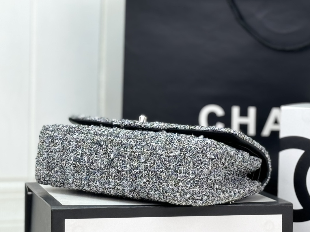 Ch*el classic 11.12 handbag tweed & silver-tone metal  6 × 9.9 × 2.5 in