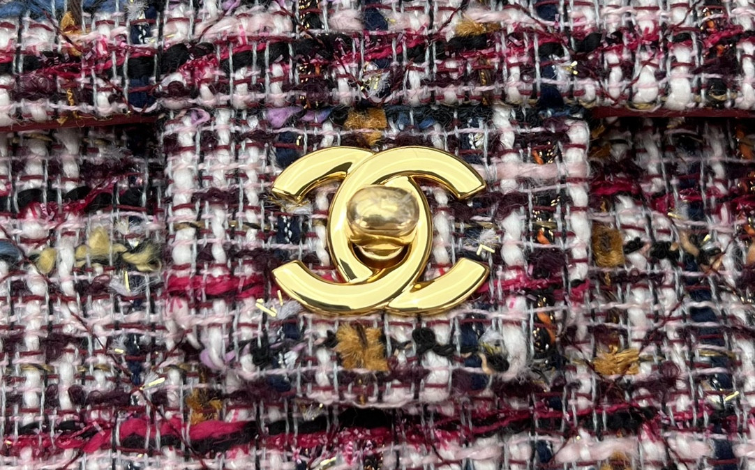 Ch*el classic 11.12 handbag tweed & gold-tone metal   6 × 9.9 × 2.5 in