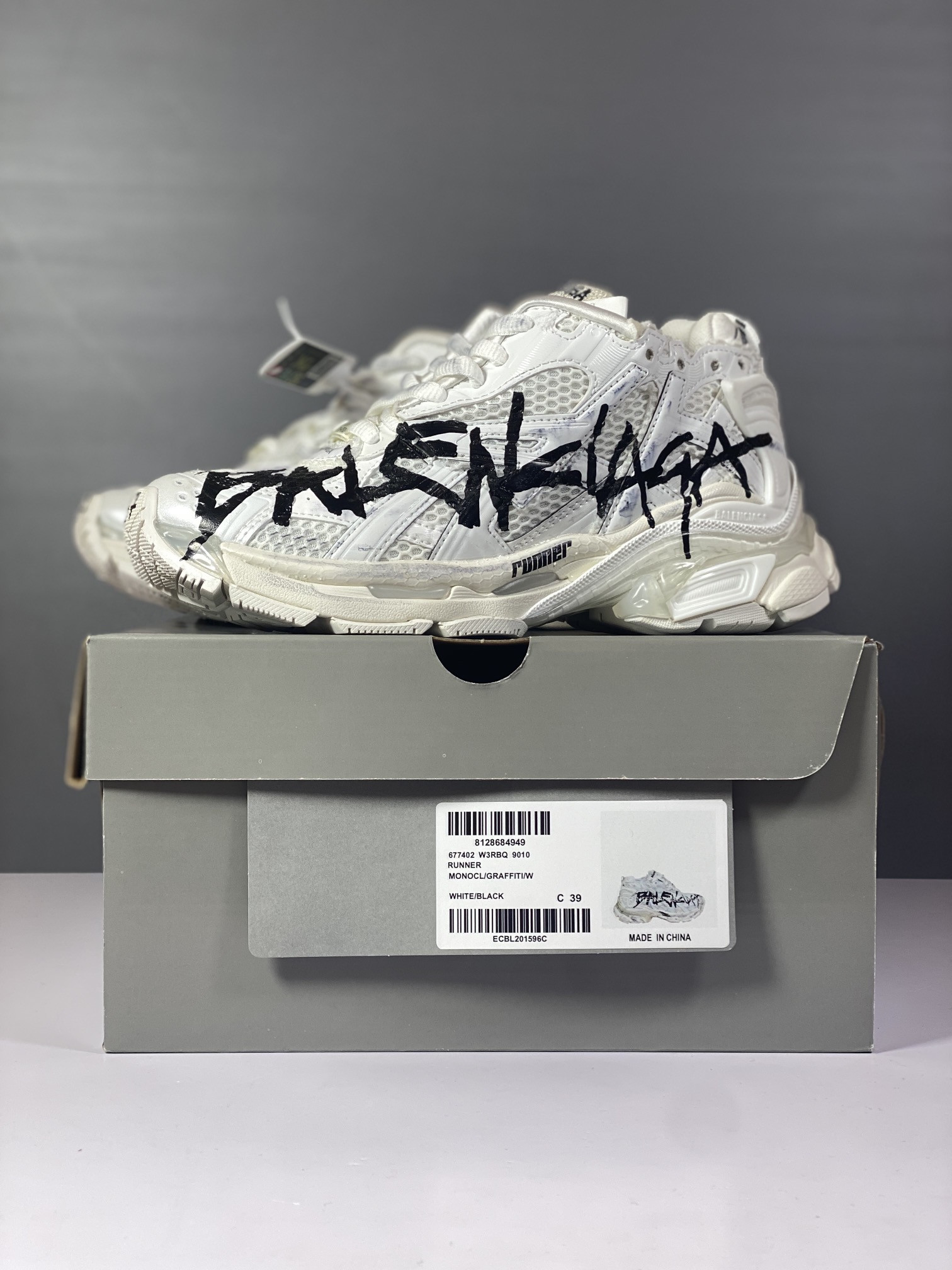 balenciga runner Gr*ffiti sneaker in white