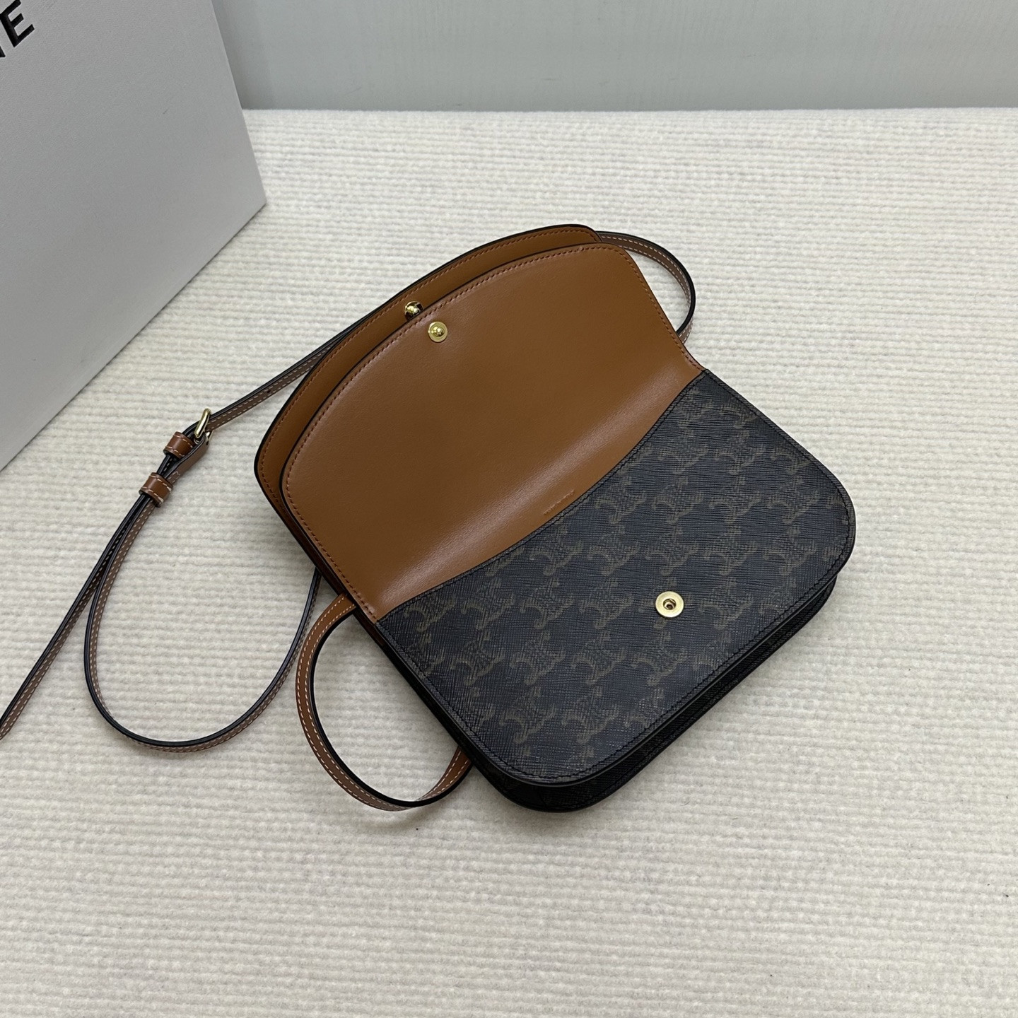 Ce**e duo wallet on strap in triomphe canvas and calfskin 20x13x6cm