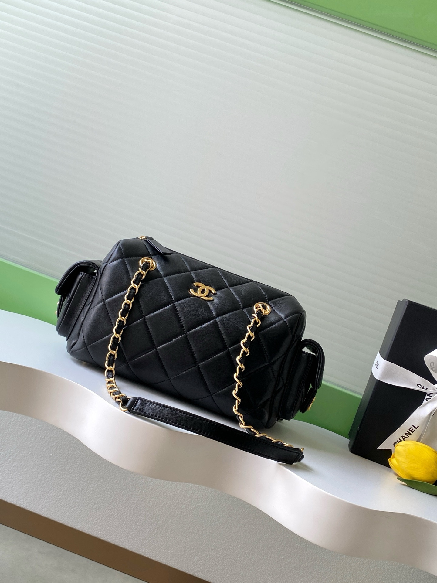 Ch*el small bowling bag 15.5x24x11.5cm