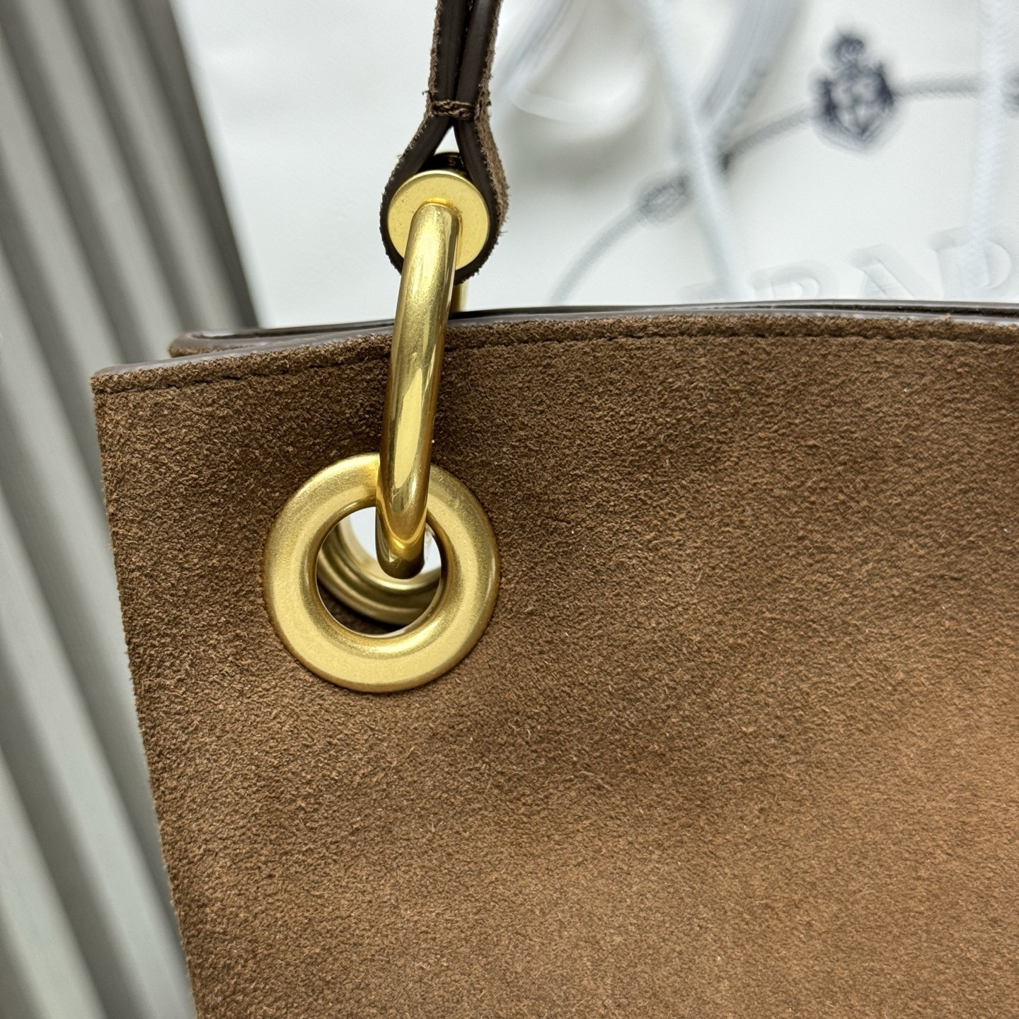 Pra*a etude large suede shoulder bag 24.5x40.5cm