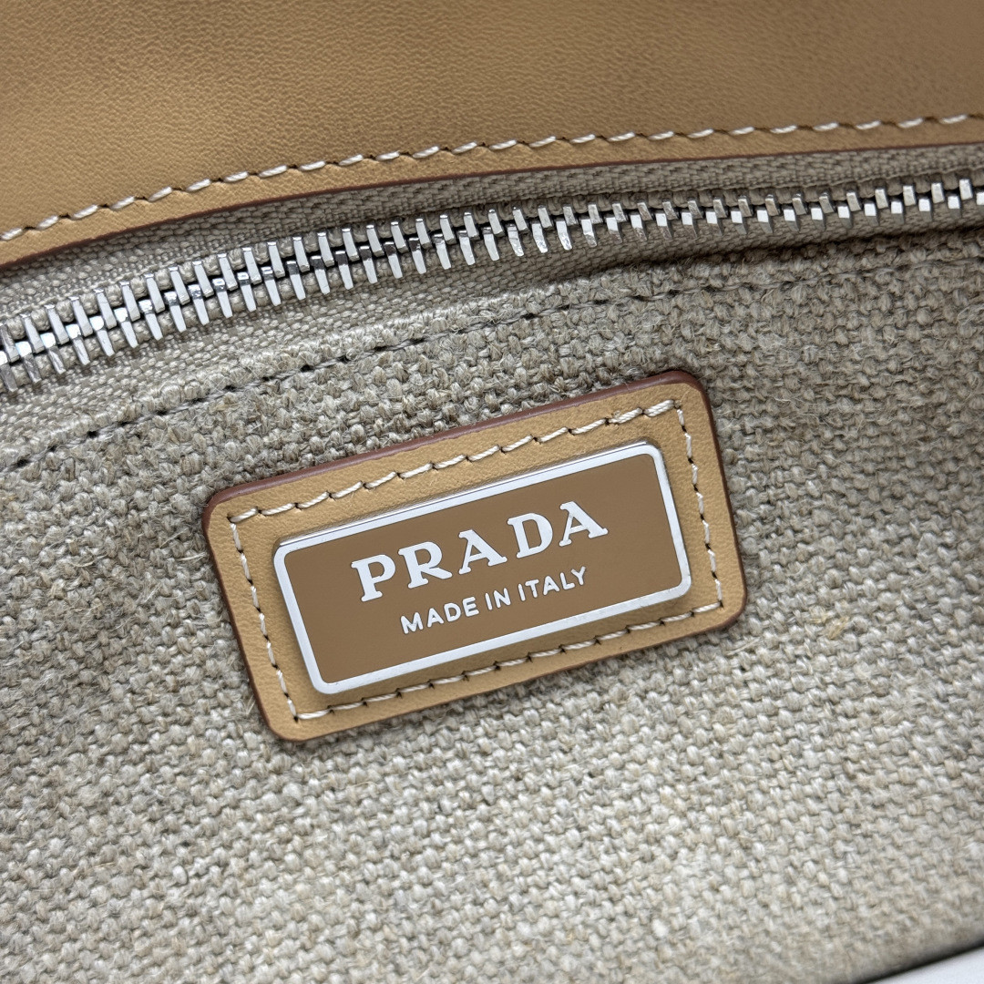 Pra*a bonnie linen and leather tote bag 24x38x12cm